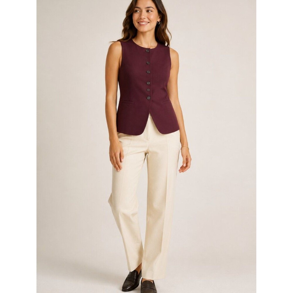 Gap Burgundy High Neck Tailored Suit Vest M Petite Button Front NWT